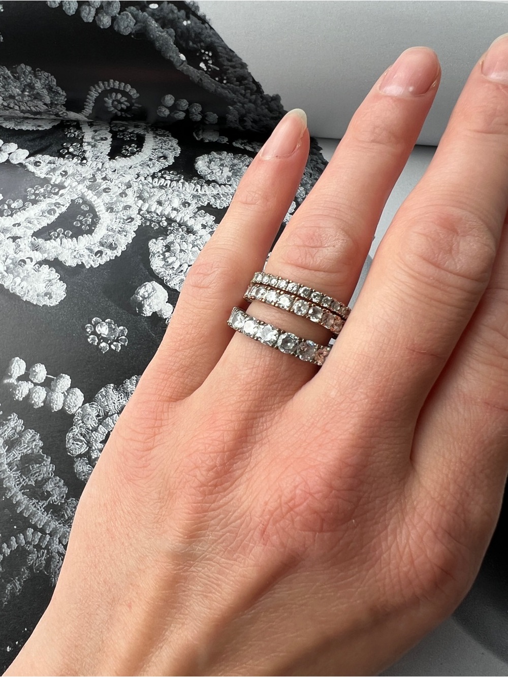 Diamond Stud Eternity Bands Stackable Rings - Picture 2 of 7